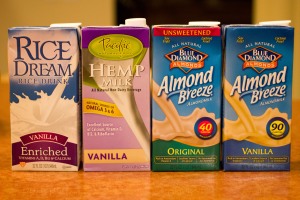 Rice milk, hemp milk, and almond milk